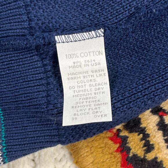 VTG NWT ISLE OF COTTON | Blue V-Neck Knit Cotton Sweater Made in USA | Men's - Picture 9 of 10